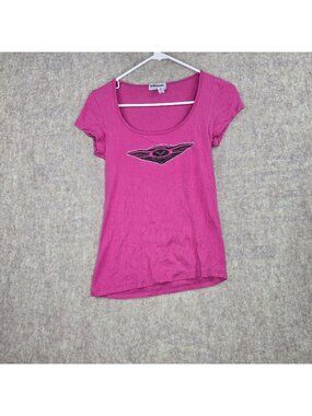Kawasaki Women’s Graphic Pink T-Shirt Size Large Cotton Blend Scoop Neck Slim